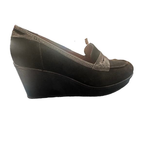 NWOT Donald J. Pliner Stacked Wedge Penny Loafer w/ Snakeskin Print Trim Sz 10 - Picture 6 of 7